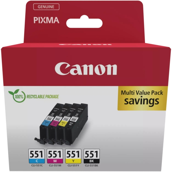 Canon CLI551 Pack de 4 Cartuchos Originales 6509B009