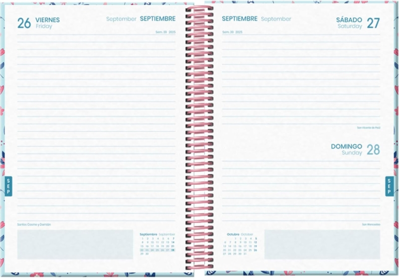 Imagen extra Dohe Blossom Agenda Escolar 25/26 Espiral A5 - Dia Pagina - Papel 70g/m2 - 4 Hojas de Pegatinas - Cubierta de Carton Plastificado - Cierre con Goma Elastica