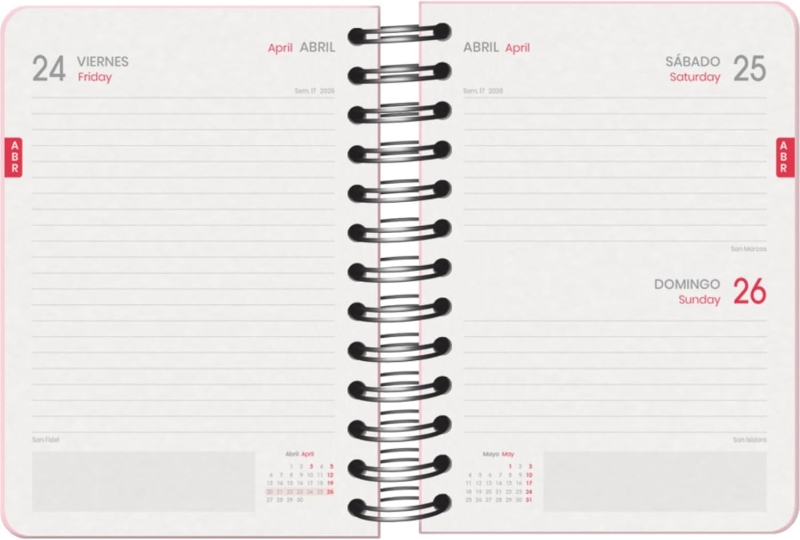 Imagen extra Dohe Serenity Agenda Escolar 25/26 Espiral Wire’o A6 - Dia Pagina - Papel 80g/m2 - 4 Hojas de Pegatinas - Cubierta de Carton Plastificado - Cierre con Goma Elastica - Rosa