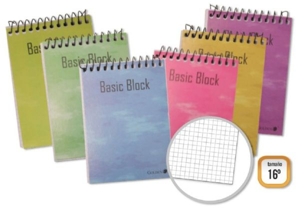 Cuaderno Bolsillo 16º Dieciseisavo Vertical-Apaisado 75x110mm cuadriculado, Tapas plastico PP. Libreta bloc de espiral