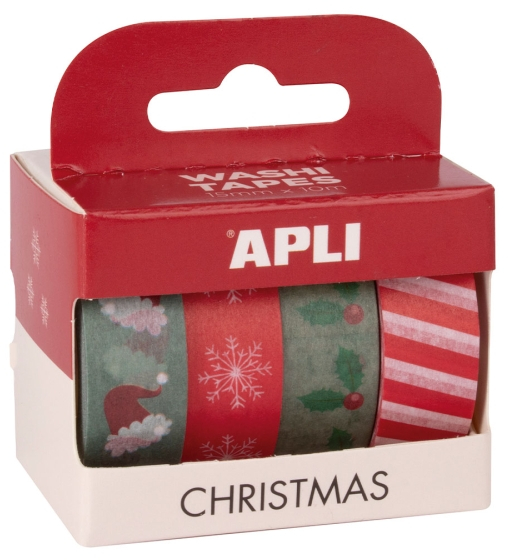 Apli Christmas Pack con 4 Cintas Adhesivas de Papel Washi 15mm x 10m - Navideña
