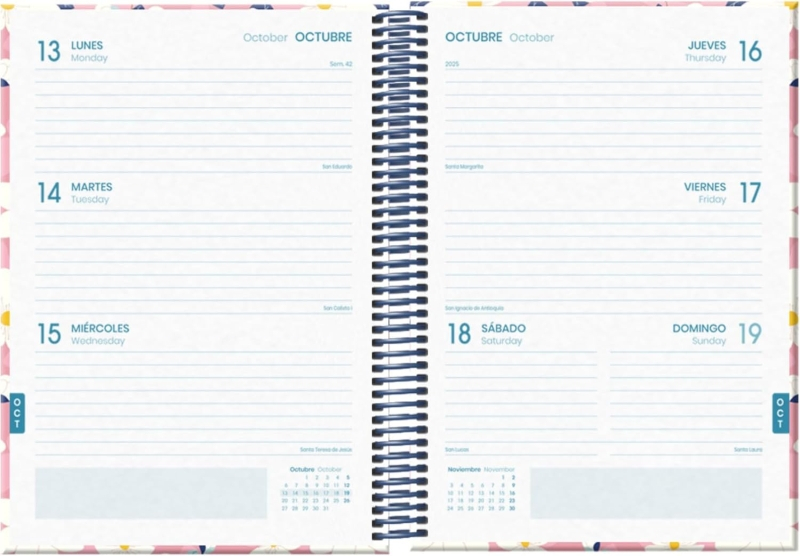 Imagen extra Dohe Camomille Agenda Escolar 25/26 Espiral A5 - Semana Vista - Papel 70g/m2 - 4 Hojas de Pegatinas - Cubierta de Carton Plastificado - Cierre con Goma Elastica