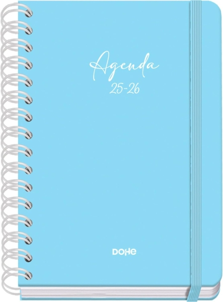 Dohe Serenity Agenda Escolar 25/26 Espiral Wire’o A5 - Semana Vista - Papel 80g/m2 - 4 Hojas de Pegatinas - Cubierta de Carton Plastificado - Cierre con Goma Elastica - Azul