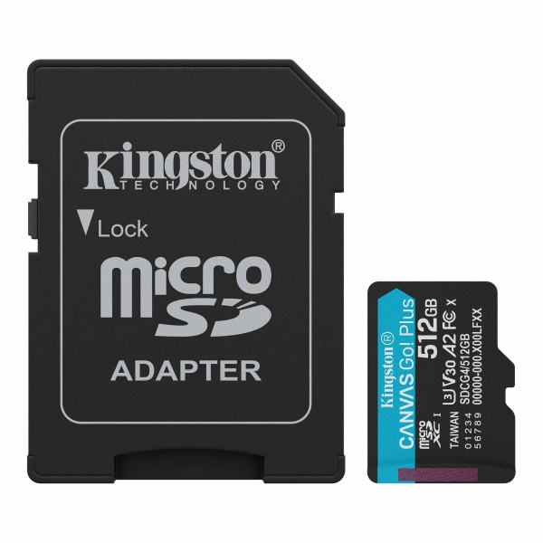 Kingston MicroSDXC 512GB UHS-I U3 V30 Clase 10 200MB/s Canvas Go Plus + Adaptador