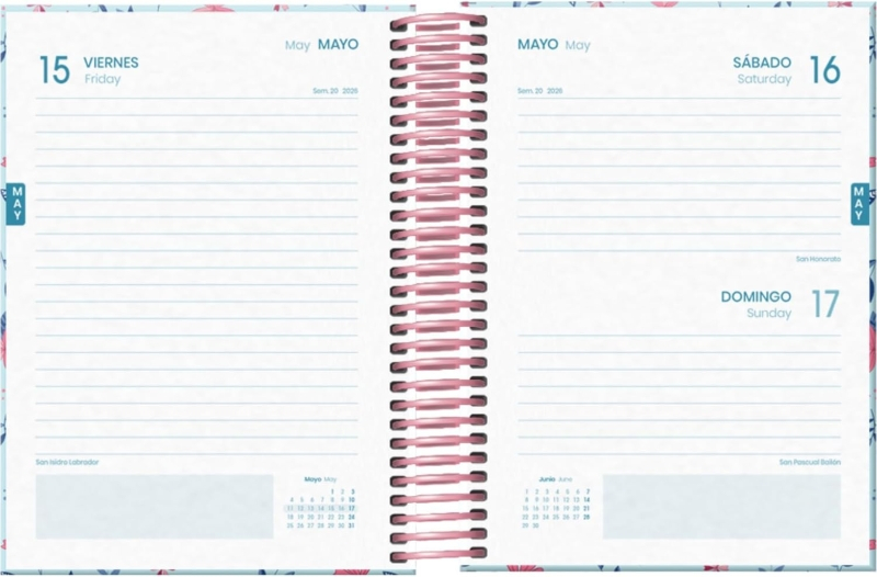 Imagen extra Dohe Blossom Agenda Escolar 25/26 Espiral A6 - Dia Pagina - Papel 70g/m2 - 4 Hojas de Pegatinas - Cubierta de Carton Plastificado - Cierre con Goma Elastica