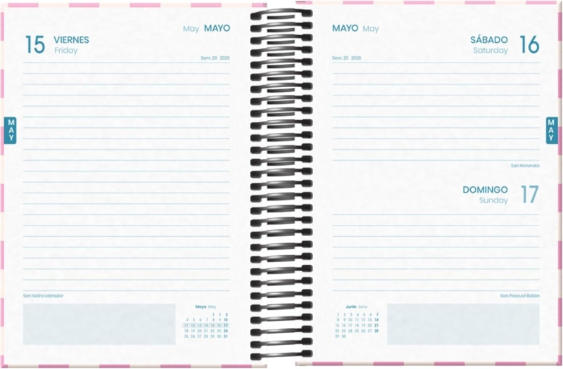 Imagen extra Dohe Cherry Agenda Escolar 25/26 Espiral A6 - Dia Pagina - Papel 70g/m2 - 4 Hojas de Pegatinas - Cubierta de Carton Plastificado - Cierre con Goma Elastica