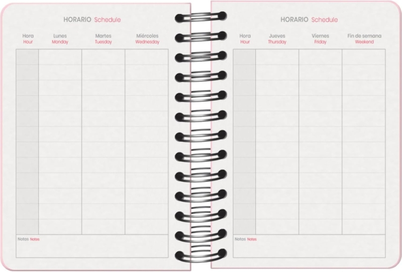 Imagen extra Dohe Serenity Agenda Escolar 25/26 Espiral Wire’o A6 - Dia Pagina - Papel 80g/m2 - 4 Hojas de Pegatinas - Cubierta de Carton Plastificado - Cierre con Goma Elastica - Rosa