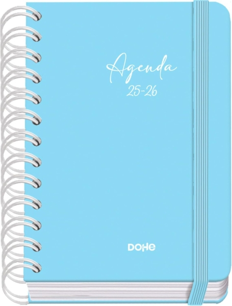 Dohe Serenity Agenda Escolar 25/26 Espiral Wire’o A6 - Dia Pagina - Papel 80g/m2 - 4 Hojas de Pegatinas - Cubierta de Carton Plastificado - Cierre con Goma Elastica - Azul