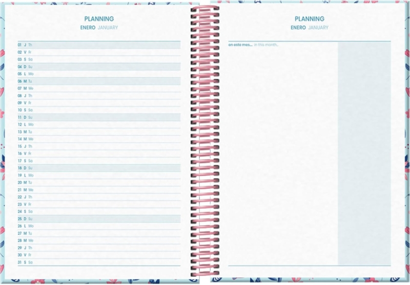 Imagen extra Dohe Blossom Agenda Escolar 25/26 Espiral A5 - Dia Pagina - Papel 70g/m2 - 4 Hojas de Pegatinas - Cubierta de Carton Plastificado - Cierre con Goma Elastica