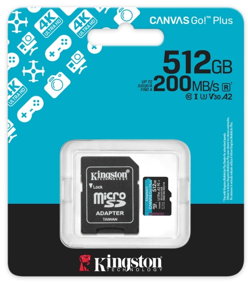 Imagen extra Kingston MicroSDXC 512GB UHS-I U3 V30 Clase 10 200MB/s Canvas Go Plus + Adaptador