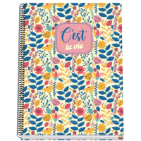 Dohe C`est la Vie Cuaderno Espiral A4 100 Hojas Microperforadas Cuadricula 5mm - Tapa Dura Carton Forrado - Bandas de Color