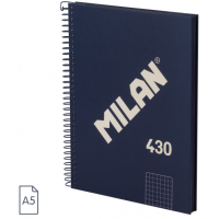 Milan Serie 1918 Cuaderno Espiral A5 Cuadricula 5x5mm - 80 Hojas de 95 gr/m2 - Microperforado 2 Taladros - Azul