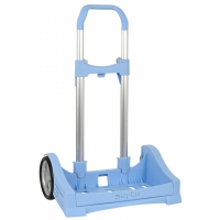 Safta Evolution Carro Portamochilas- Sujecion Universal - Ruedas de 14cm Antivibracion - Aluminio y Plastico PP - 40x85x28cm - Azul Claro