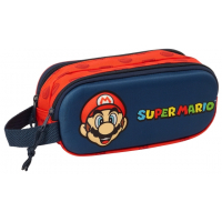 Safta Super Mario Estuche Portatodo 3D - 2 Compartimentos - - 21x8x6cm - Rojo y Azul