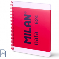 Milan Nata 624 Cuaderno Espiral A4 Cuadricula 5x5mm - 80 Hojas de 95 gr/m2 - Microperforado 4 Taladros - Rosa