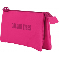 Dohe Colour Vibes Portatodo Triple - Cierre Doble con Cremallera y Tirador de Goma - Rosa
