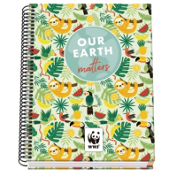 Dohe WWF Tropic Cuaderno Espiral A5 100 Hojas Cuadricula 5mm - Tapa Dura plastificada - Bandas de Color
