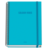 Dohe Colour Vives Cuaderno Espiral A5 100 Hojas Cuadricula 5mm - Tapa Dura plastificada - Bandas de - - Azul Cyan