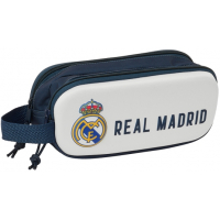 Safta Real Madrid Estuche Portatodo 3D - 2 Compartimentos - - 21x8x6cm - Blanco/Negro