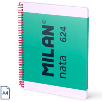 Milan Nata 624 Cuaderno Espiral A4 Cuadricula 5x5mm - 80 Hojas de 95 gr/m2 - Microperforado 4 Taladros - Verde