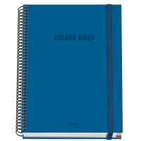 Dohe Colour Vives Cuaderno Espiral A5 100 Hojas Cuadricula 5mm - Tapa Dura plastificada - Bandas de - - Azul
