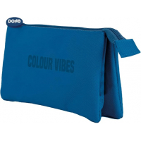 Dohe Colour Vibes Portatodo Triple - Cierre Doble con Cremallera y Tirador de Goma - Azul