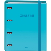 Dohe Colour Vibes Carpeta de 4 Anillas Recambio 100 Hojas Cuadricula 5mm - A4 - Cierre con Goma - Con Separadores y sobre PP - Azul Cyan
