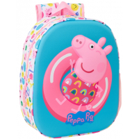 Safta Peppa Pig Mochila 3D - Portabotellas - 27x33x10cm - Azul/Rosa