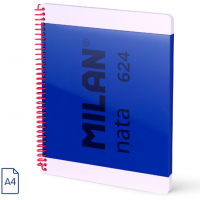Milan Nata 624 Cuaderno Espiral A4 Cuadricula 5x5mm - 80 Hojas de 95 gr/m2 - Microperforado 4 Taladros - Azul