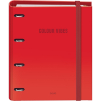 Dohe Colour Vibes Carpeta de 4 Anillas Recambio 100 Hojas Cuadricula 5mm - A4 - Cierre con Goma - Con Separadores y sobre PP - Rojo