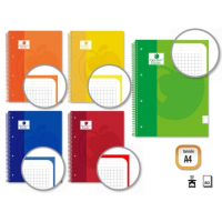 Cuaderno ECONOMICO A4 80 Hojas 90grs Cuadricula 5x5 - Hojas Microperforadas con Banda colores - Tapa Extradura - Colores Surtidos