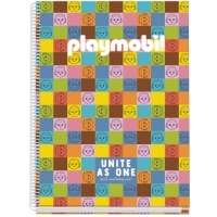 Dohe Playmobil Unite As One Cuaderno Espiral A4 100 Hojas Microperforadas Cuadricula 5mm - Tapa Dura Carton Forrado - Bandas de Color