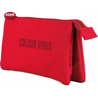 Dohe Colour Vibes Portatodo Triple - Cierre Doble con Cremallera y Tirador de Goma - Rojo