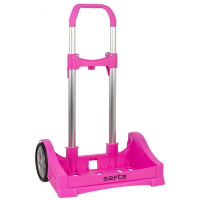 Safta Evolution Carro Portamochilas- Sujecion Universal - Ruedas de 14cm Antivibracion - Aluminio y Plastico PP - 40x85x28cm - Magenta