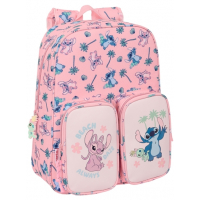 Safta Stitch Beach Mochila Infantil Bolsillos - Adaptable a Carro - 26x34x11cm - Rosa