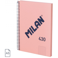 Milan Serie 1918 Cuaderno Espiral A5 Cuadricula 5x5mm - 80 Hojas de 95 gr/m2 - Microperforado 2 Taladros - Rosa