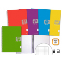 Cuaderno ECONOMICO A5 160 Hojas 60grs Cuadricula - Hojas Microperforadas con 4 Taladros y 4 Bandas de - Tapa ExtraDura - Colores Surtidos