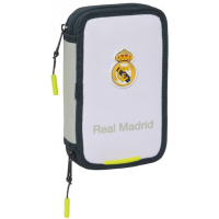 Safta Real Madrid 1ª Equipacion 24/25 Plumier 28 Pcs - 2 Compartimentos - 28 Piezas - 12.5x19.5x4cm - Blanco/Negro