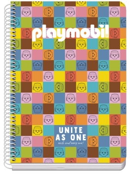 Dohe Playmobil Unite As One Cuaderno Espiral A5 80 Hojas Cuadricula 4mm con Margen - Tapa Rigida - 