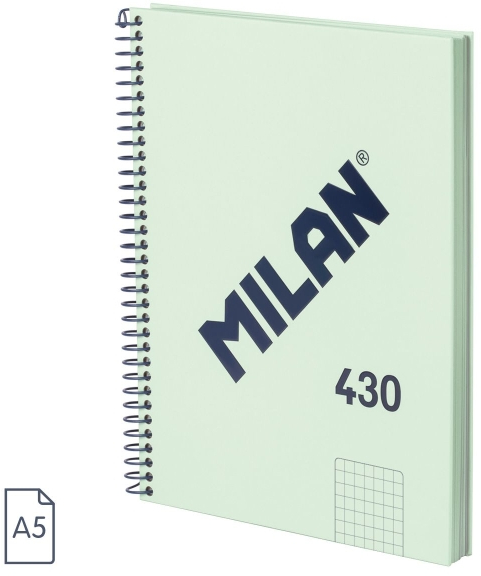 Milan Serie 1918 Cuaderno Espiral A5 Cuadricula 5x5mm - 80 Hojas de 95 gr/m2 - Microperforado 2 Taladros - Verde