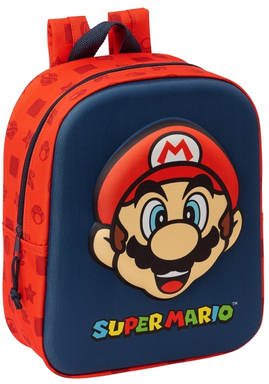 Safta Super Mario Mochila Guarderia 3D - 22x27x10cm - Rojo y Azul