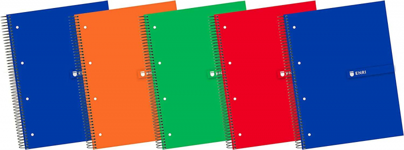 Enri Plus Cuaderno Espiral A4+ Cuadriculado 5x5mm - 120 Hojas + 40 Gratis Microperforadas - Tapa ExtraDura - Colores Surtidos