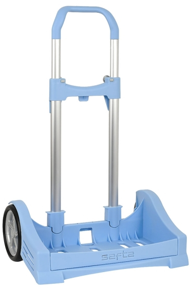 Safta Evolution Carro Portamochilas- Sujecion Universal - Ruedas de 14cm Antivibracion - Aluminio y Plastico PP - 40x85x28cm - Azul Claro
