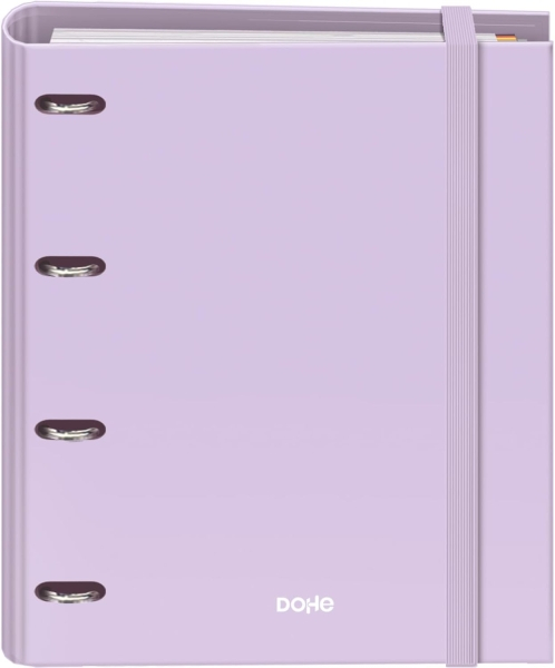 Dohe Serenity Carpeta de 4 Anillas Recambio 100 Hojas Cuadricula 5mm - A4 - Cierre con Goma - Con Separadores y sobre PP - Morado