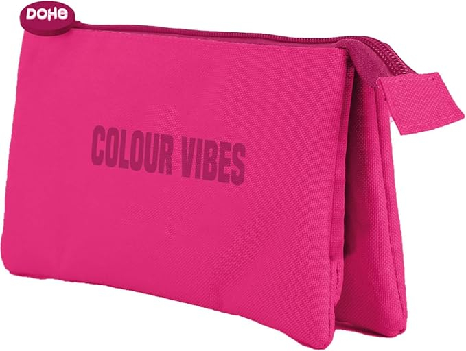 Dohe Colour Vibes Portatodo Triple - Cierre Doble con Cremallera y Tirador de Goma - Rosa