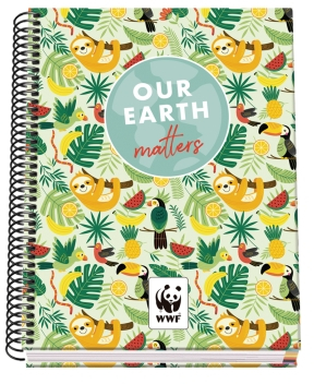 Dohe WWF Tropic Cuaderno Espiral A5 100 Hojas Cuadricula 5mm - Tapa Dura plastificada - Bandas de Color