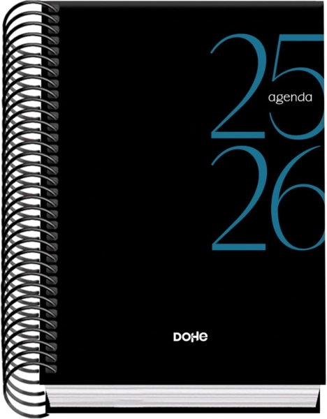 Dohe System Agenda Escolar 25/26 Espiral A6 - Dia Pagina - Papel 70g/m2 - Cubierta de Carton Plastificado - Negro
