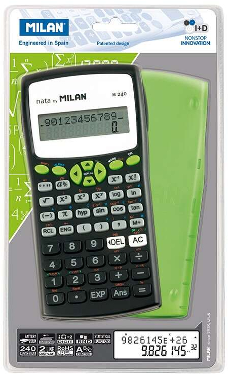 Milan M240 Calculadora Cientifica 10+2 Digitos - Pantalla de 2 Lineas - 240 Funciones - Verde