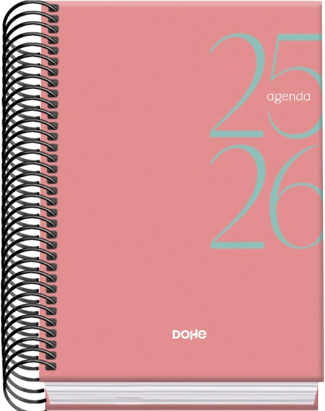 Dohe System Agenda Escolar 25/26 Espiral A6 - Dia Pagina - Papel 70g/m2 - Cubierta de Carton Plastificado - Rosa