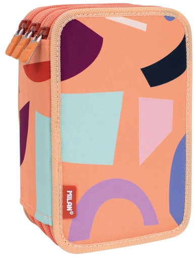 Milan Fun Animals Plumier de 3 Pisos con Contenido - Naranja/Beige